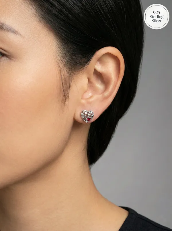Filigree_Heart_Silver_Earrings_With_Ruby